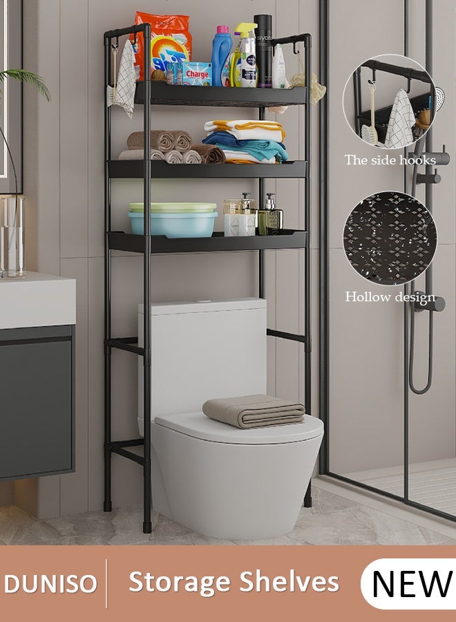 DUNISO 3 Tier Storage Shelves, Stable Bathroom Shelf Organizer, Storage Rack with Armrests, Removable Free Standing Rack, Multipurpose Rack for Over The Toilet Bathroom, Shelving Unit for Laundry Room,Living Room,Garage,Pantry,Study Room - Image 1